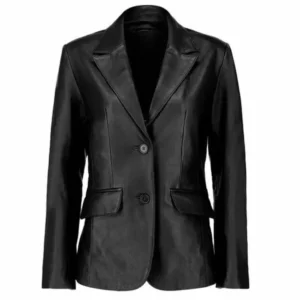 Brisa Two Button Sharp Black Leather Blazer