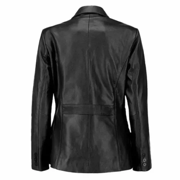 Brisa Two Button Sharp Black Leather Blazer Back