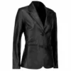 Brisa Two Button Sharp Black Leather Blazer Side View