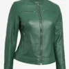 Brooks Slim Fit Green Leather Cafe Racer Jacket