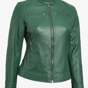 Brooks Slim Fit Green Leather Cafe Racer Jacket
