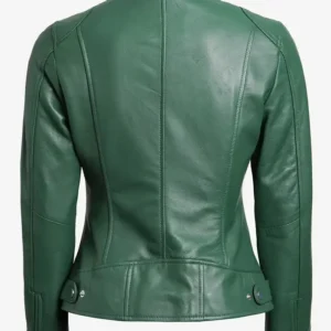 Brooks Slim Fit Green Leather Cafe Racer Jacket Back