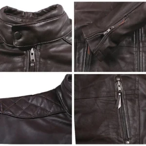 Bryce Crimson Motorcycle Style Brown Jacket Closeup
