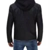 Bryson Hooded Black Cafe Racer Leather Jacket Back