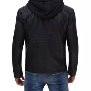 Bryson Hooded Black Cafe Racer Leather Jacket Back