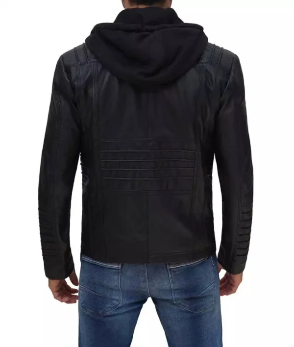 Bryson Hooded Black Cafe Racer Leather Jacket Back