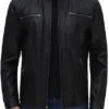 Bryson Hooded Black Cafe Racer Leather Jacket Open Front