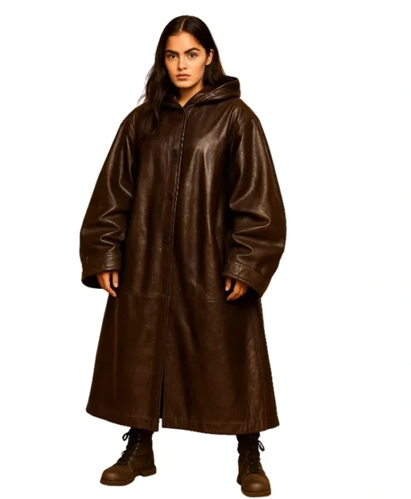 Buy Ana de Armas Ballerina Hooded Oversized Fire Leather Coat
