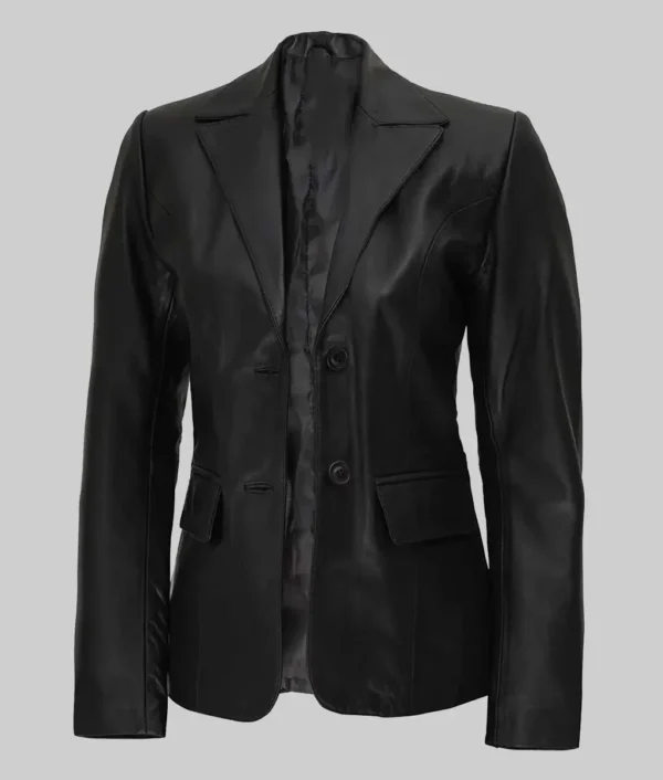 Buy Colten Plain Black Leather Blazer