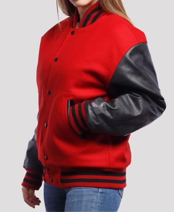 Buy Hartwell Plain Red Wool Body Black Leather Sleeves Lettermen Varsity Jacket