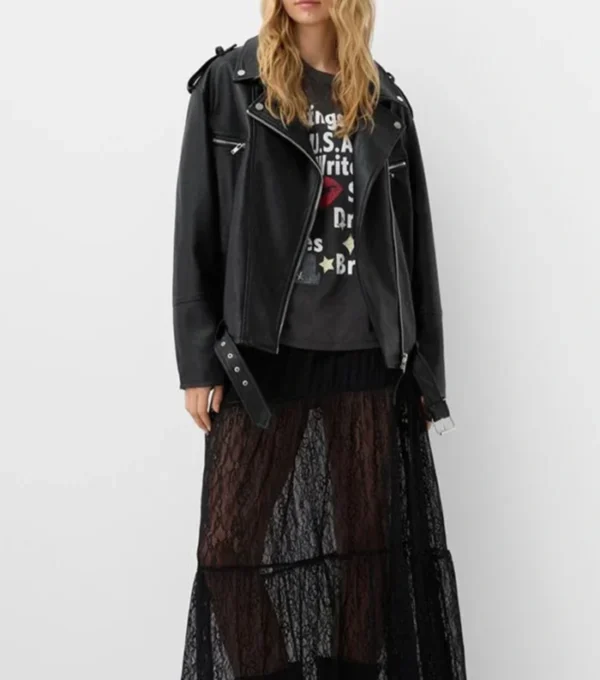 Buy Jaycie Multi Pockets Black Leather Biker Jacket
