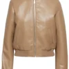 Cadyn Camel Faux Leather Bomber Jacket