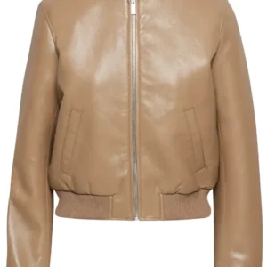 Cadyn Camel Faux Leather Bomber Jacket