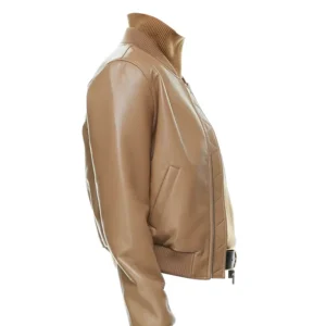 Cadyn Camel Faux Leather Bomber Jacket Side View