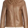 Caitlyn Shearling Fur Lined Aviator Brown Leather Jacket
