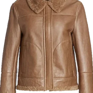 Caitlyn Shearling Fur Lined Aviator Brown Leather Jacket
