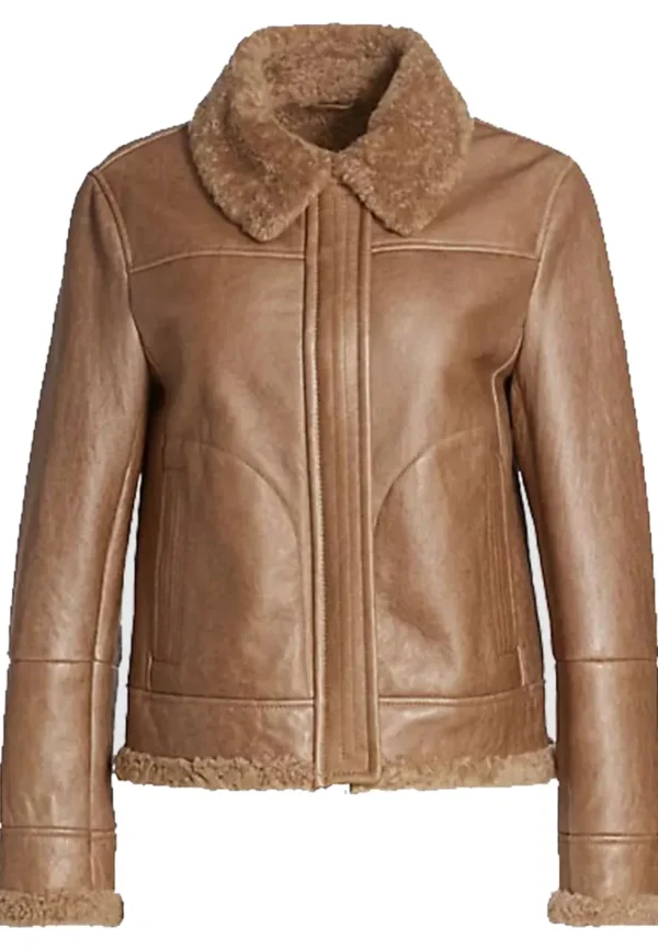 Caitlyn Shearling Fur Lined Aviator Brown Leather Jacket