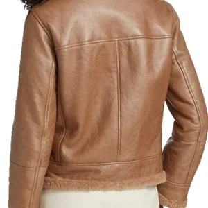 Caitlyn Shearling Fur Lined Aviator Brown Leather Jacket Back