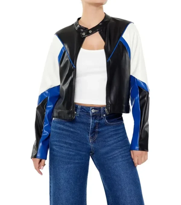 Cambri Color Block Real Leather Biker Style Jacket