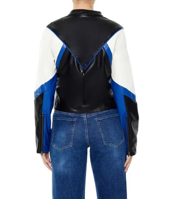 Cambri Color Block Real Leather Biker Style Jacket Back