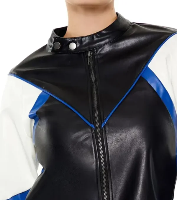 Cambri Color Block Real Leather Biker Style Jacket Closeup