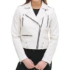 Carly Modern White Leather Biker Jacket
