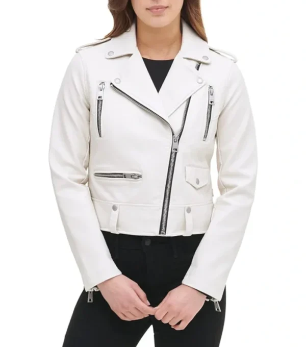 Carly Modern White Leather Biker Jacket