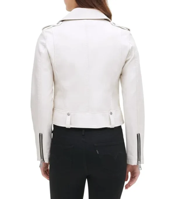 Carly Modern White Leather Biker Jacket Back