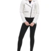 Carly Modern White Leather Biker Jacket Front View