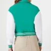 Carmine Elegant Cropped Sea Green Varsity Jacket Back