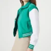 Carmine Elegant Cropped Sea Green Varsity Jacket Front