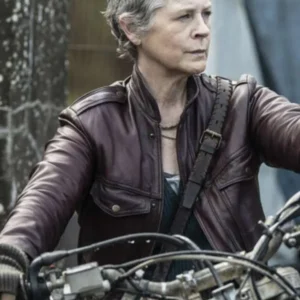 Carol Peletier The Walking Dead Daryl Dixon S02 Leather Jacket closeup