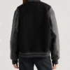Carrie Wool with Leather Sleeves Iconic Varsity Bomber Black Jacket Back