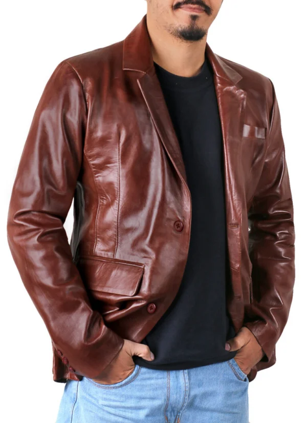 Cassy Brown Leather Blazer Jacket
