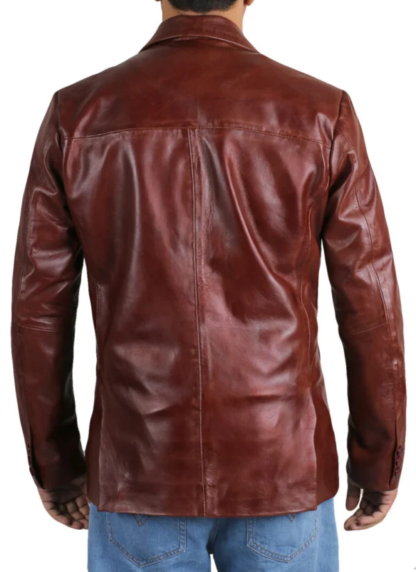 Cassy Brown Leather Blazer Jacket Back