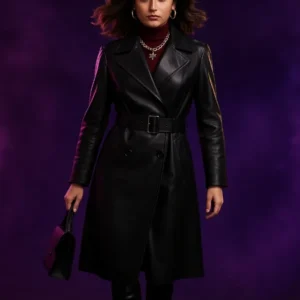 Catalina Sandino Moreno Ballerina Leather Trench Coat Front