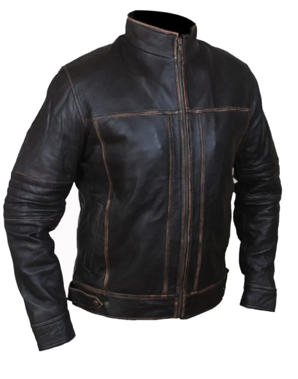 Catherine Mens Distressed Real Cow Leather Motorcycle Jacket Back