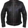 Catherine Mens Distressed Real Cow Leather Motorcycle Jacket in Black
