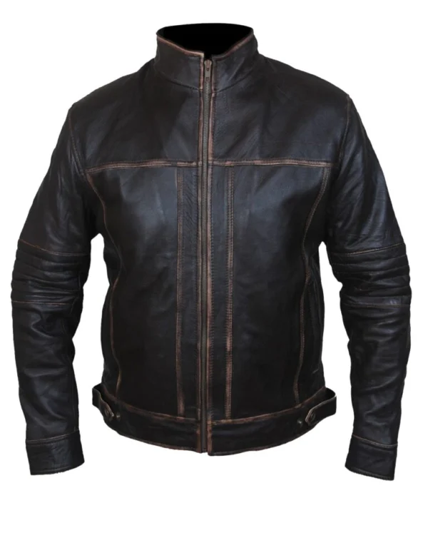 Catherine Mens Distressed Real Cow Leather Motorcycle Jacket in Black