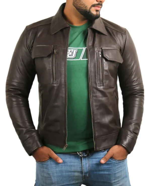 Celah Brown Aviator Leather Jacket