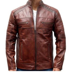 Celeste Cafe Racer Jacket in Brown Leather
