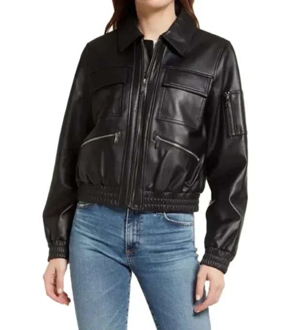 Chassidy Avaitor Bomber Black Leather Jacket