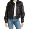 Chassidy Avaitor Bomber Black Leather Jacket Open Front