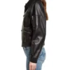 Chassidy Avaitor Bomber Black Leather Jacket Side View