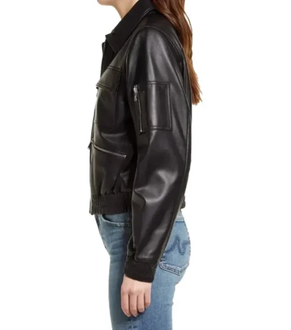 Chassidy Avaitor Bomber Black Leather Jacket Side View