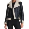 Cole Notch Style Shearling Collar Black Biker Jacket