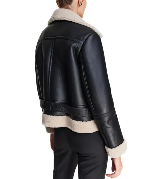 Cole Notch Style Shearling Collar Black Biker Jacket Black