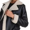 Cole Notch Style Shearling Collar Black Biker Jacket Closeup