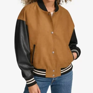 Colette Edgy Brown Varsity Bomber Jacket