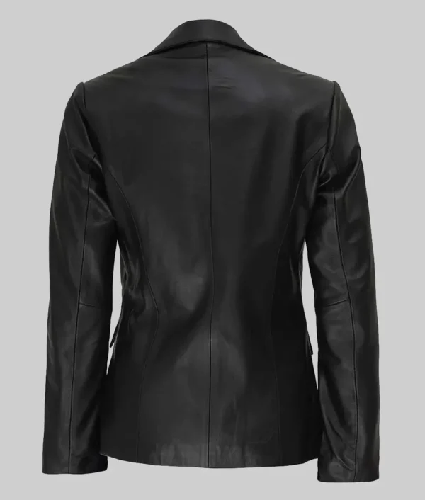 Colten Plain Black Leather Blazer Back